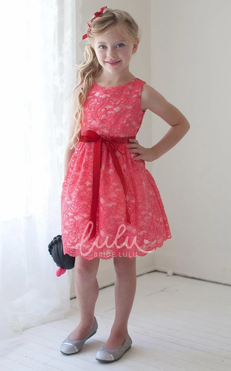 Lace Flower Girl Dress with Split Tiers Knee-Length