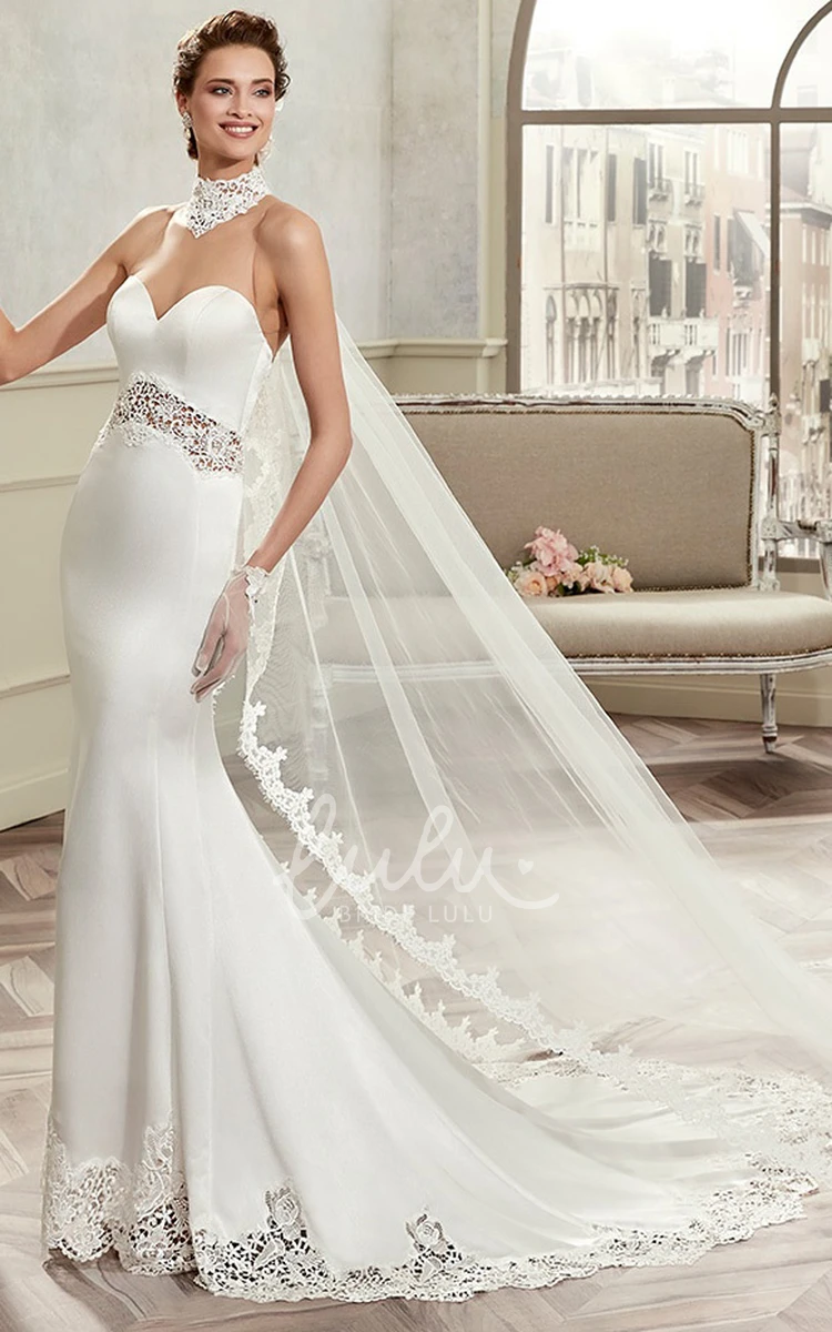 Satin Sheath Bridal Gown with Unique Back Design and Beaded Belt