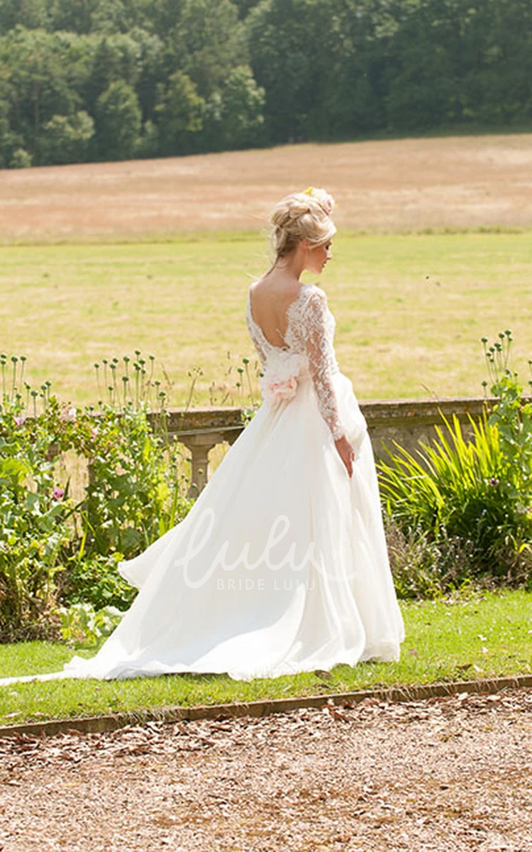 Appliqued Chiffon High Neck Long Sleeve Wedding Dress Elegant Style