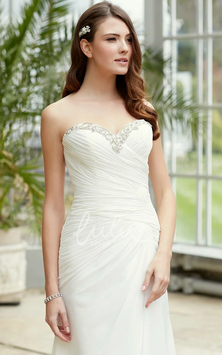 Beaded Chiffon Wedding Dress with Sweep Train Sweetheart Maxi Sweep Train