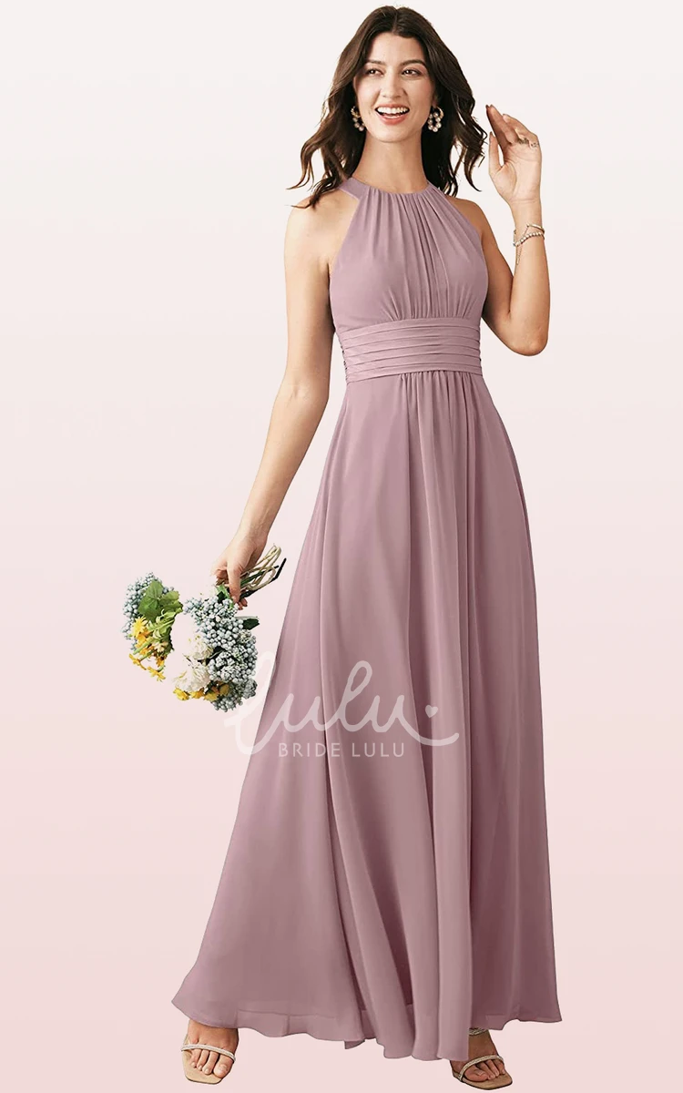 Chiffon Halter A-line Bridesmaid Dress with Ruching Ankle-length