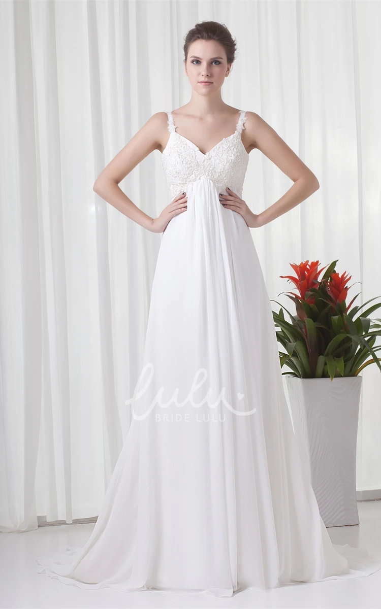 Maternity Formal Dress with Empire Chiffon and Appliques Spaghetti-Strap