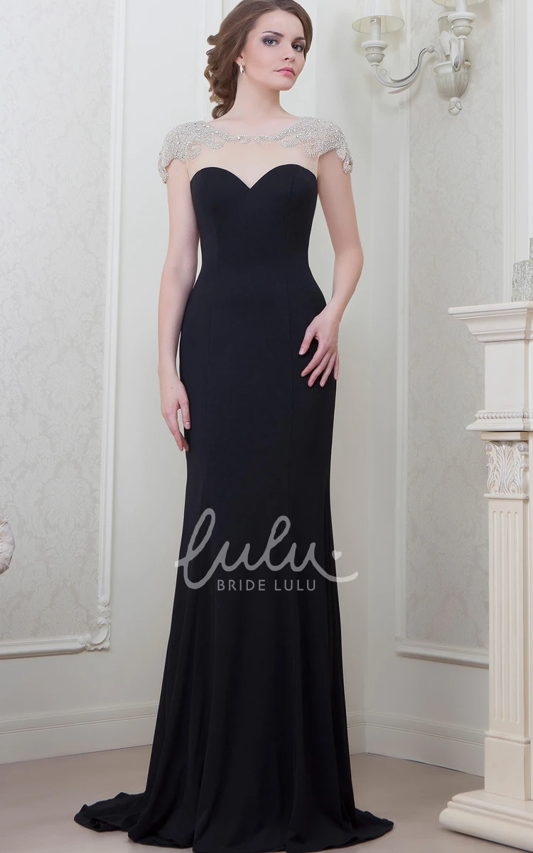 Cap Sleeve Chiffon Evening Dress with Bow + Floor-Length + Women