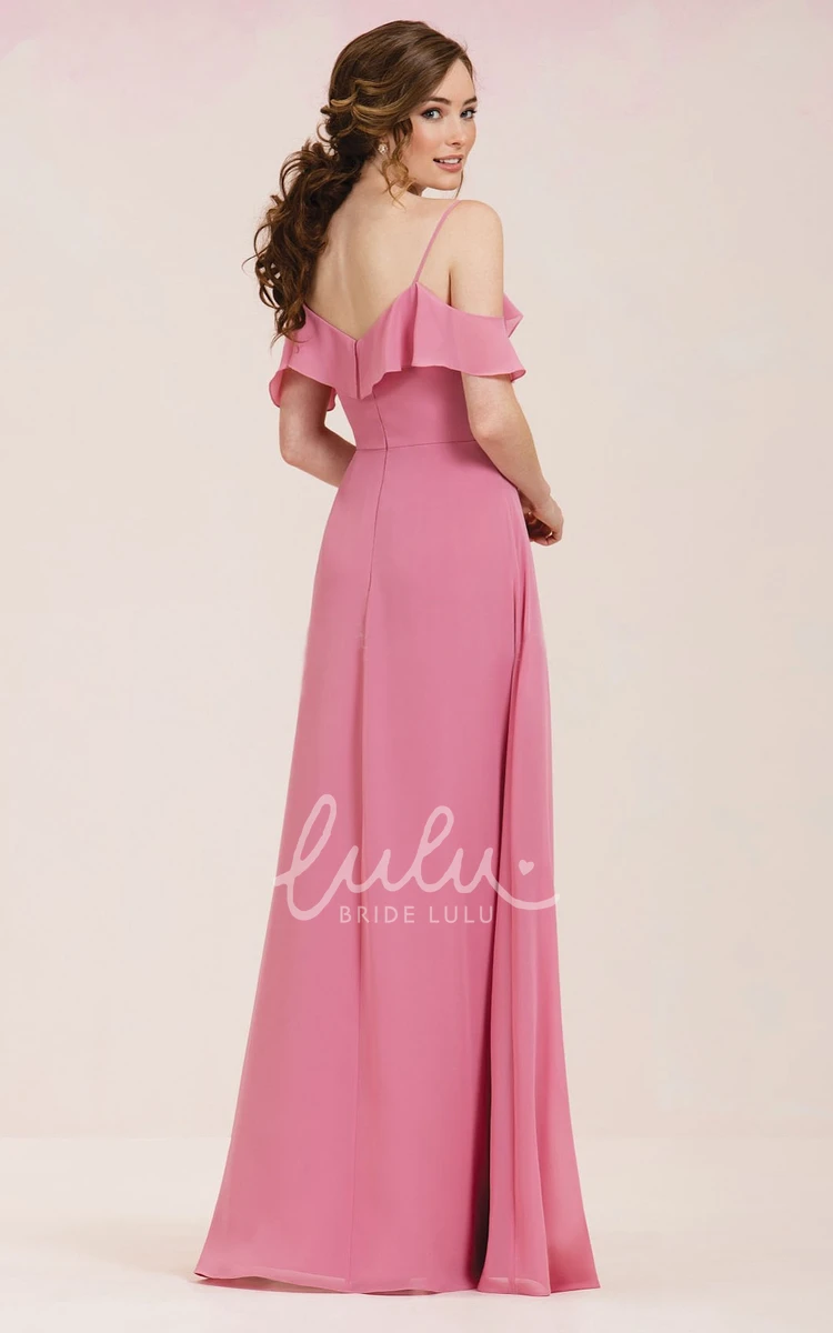 V-Neck A-Line Long Bridesmaid Dress with Ruffles and Spaghetti Straps Spaghetti Straps Ruffled A-Line Bridesmaid Dress