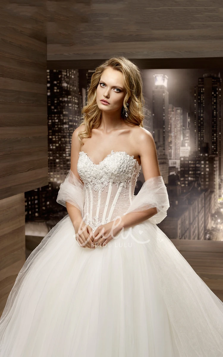 Lace Illusion Corset A-Line Bridal Gown with Sweetheart Neckline and Brush Train