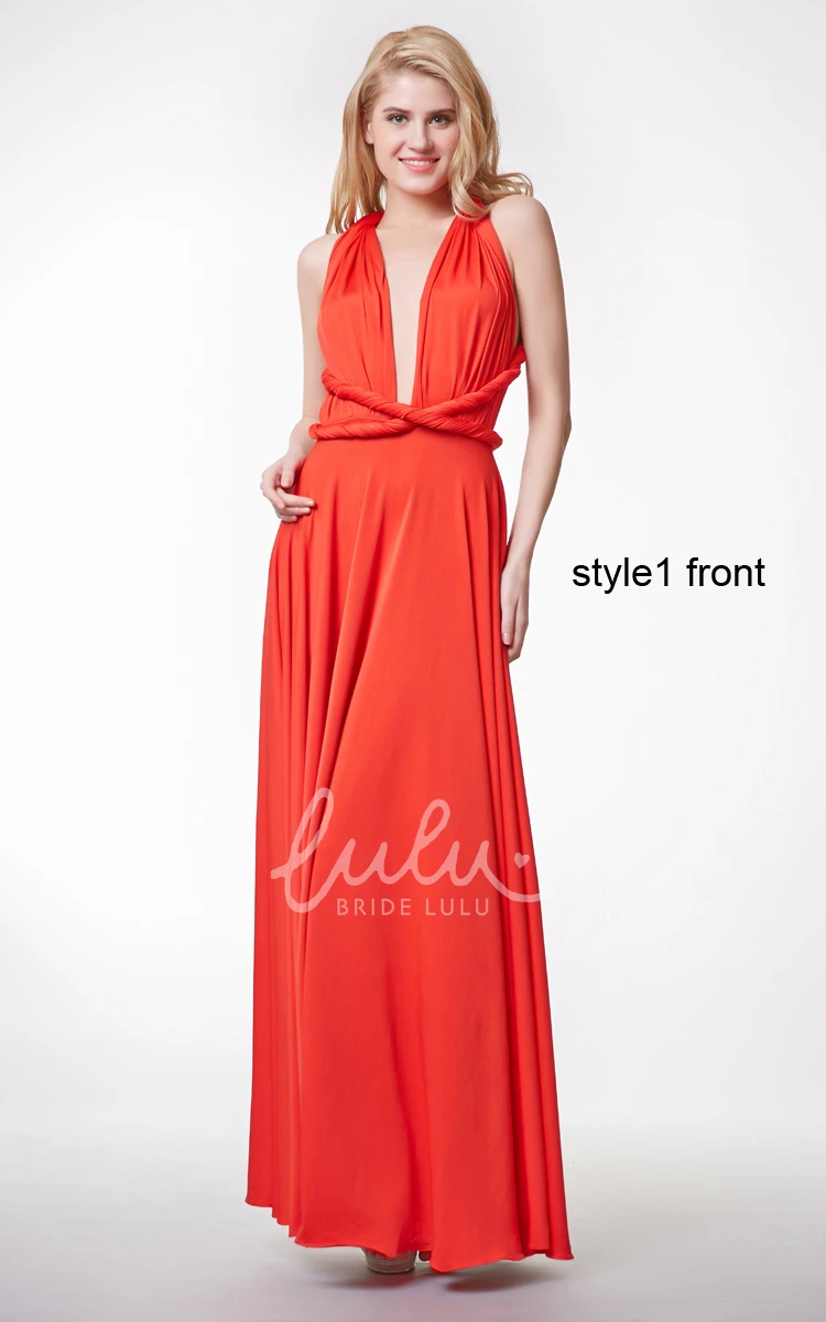 A-line Jersey Gown with Halter Neck & Pleated Convertible Sleeves Modern & Versatile