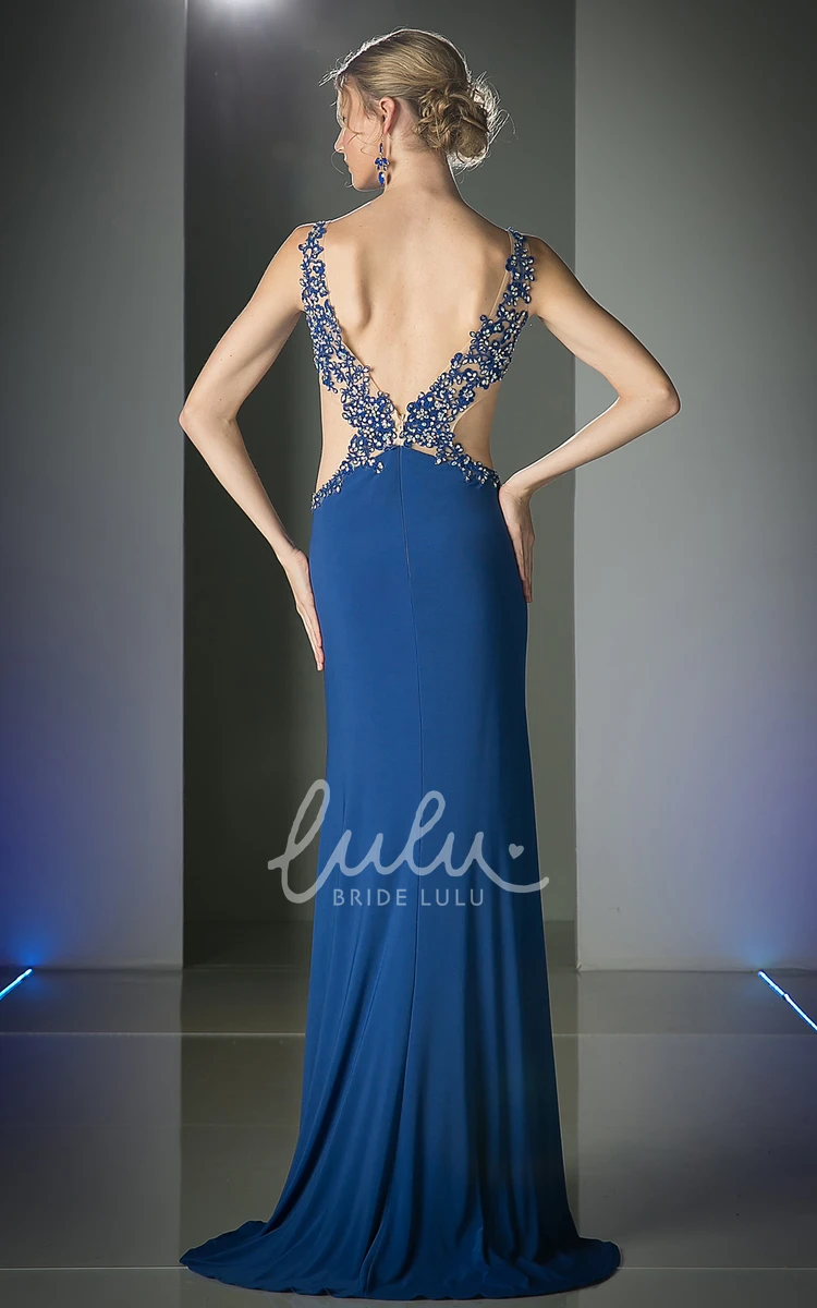 Sleeveless Sheath Prom Dress with Front Split and Beading