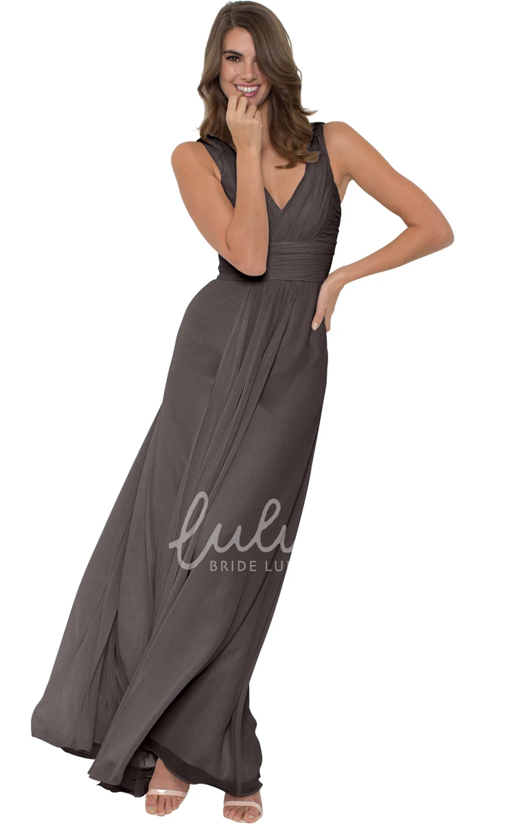 V-Neck Chiffon Bridesmaid Dress Sleeveless & Ruched Multi-Color Convertible