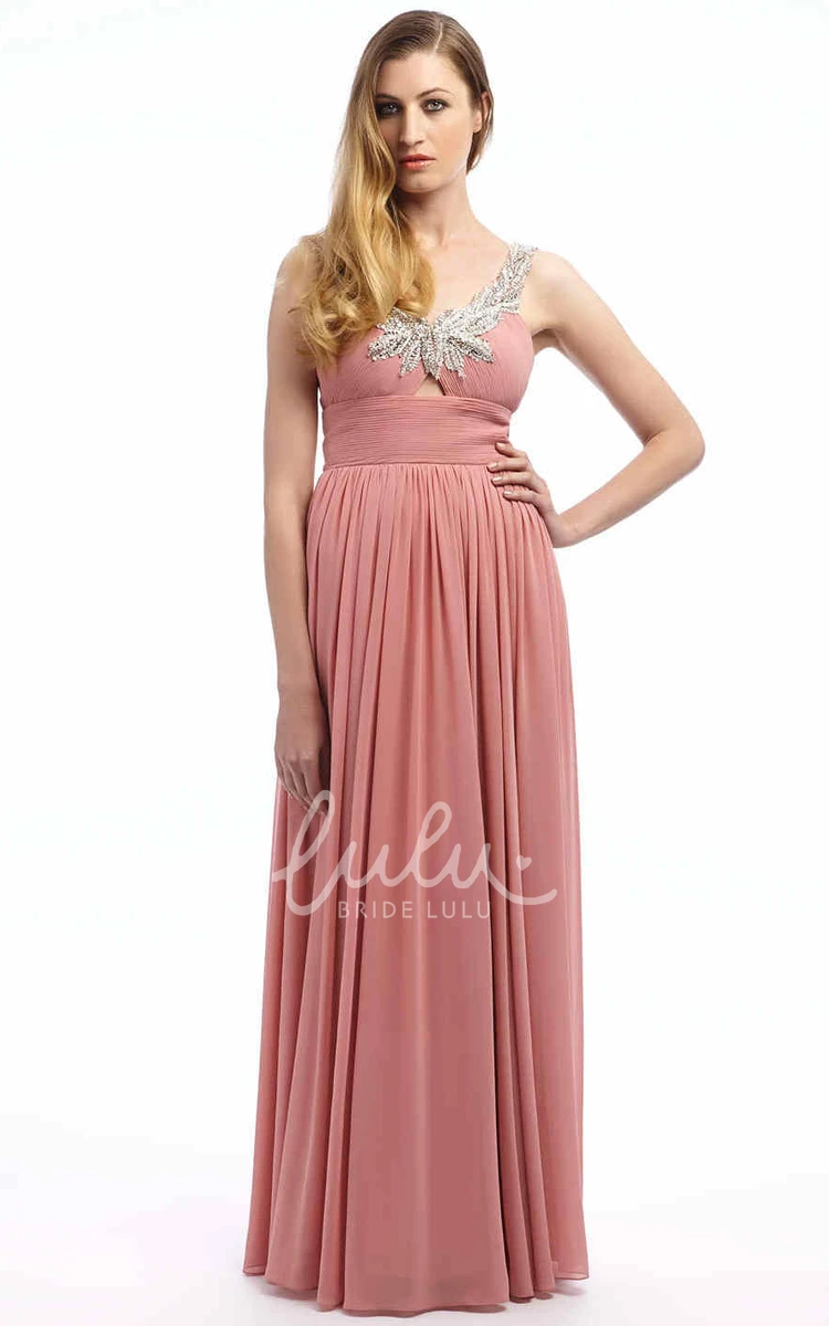 Long Chiffon Prom Dress with Pleats Beaded Sleeveless Strapped