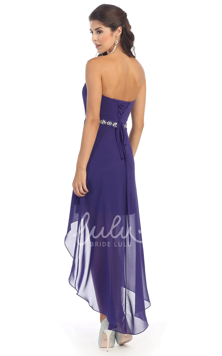 Chiffon Strapless A-Line Dress with Ruching and Waist Jewelry Formal Dress