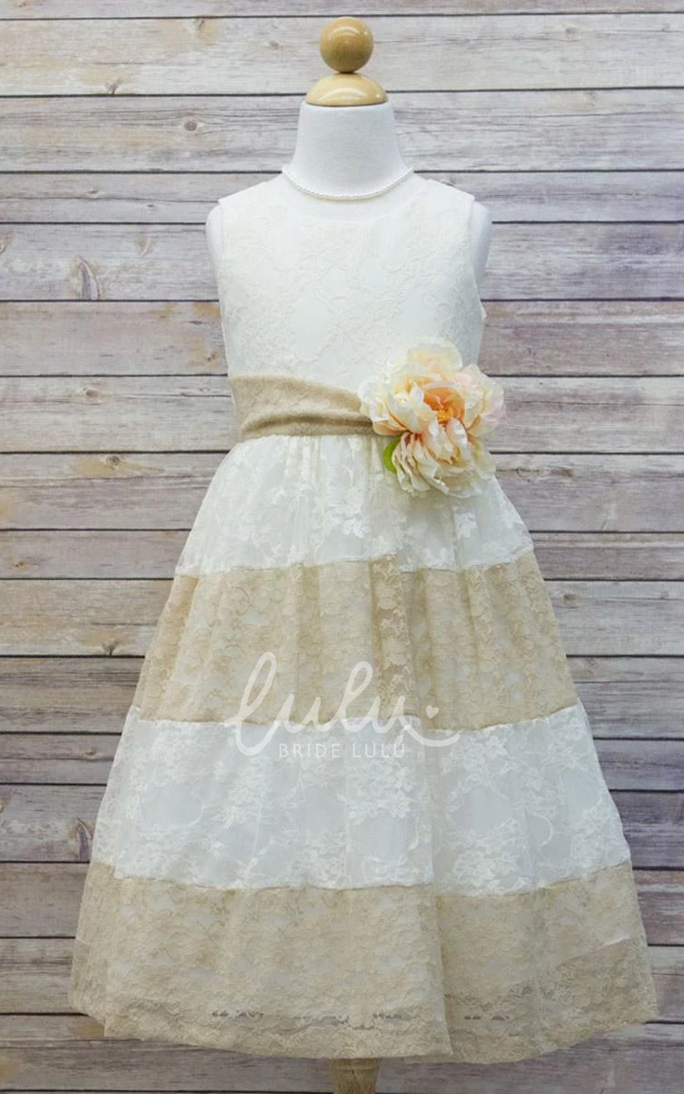 Floral Lace Tea-Length Flower Girl Dress Unique Tiered Style