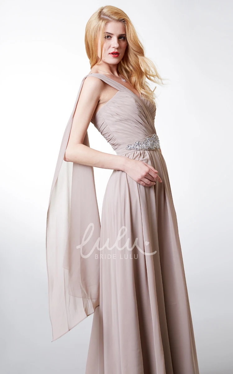 Long Chiffon Bridesmaid Dress with A-line and Pleats