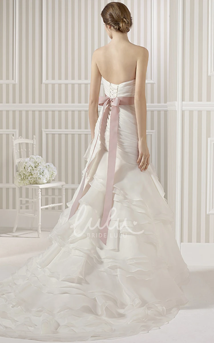 Long A-Line Organza Wedding Dress with Sweetheart Neckline Criss Cross and Tiers Classic Wedding Dress