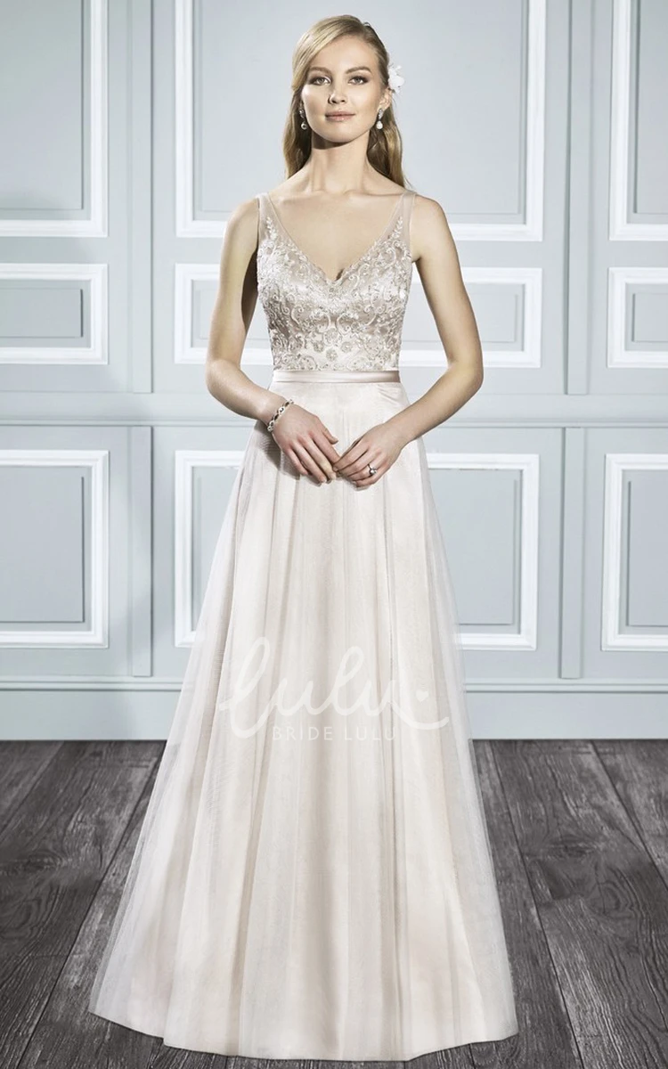 Strapless A-Line Satin Wedding Dress with Appliques and Sweep Train