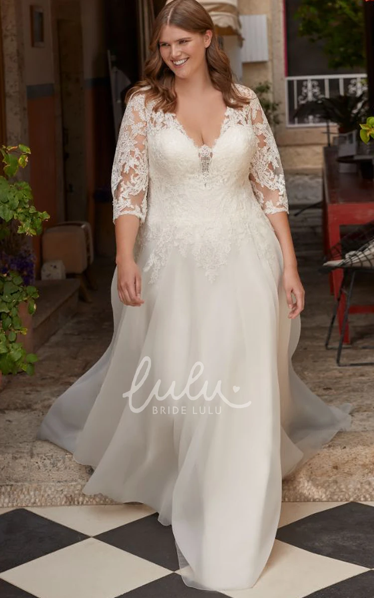 Tulle A Line Floor-length V-neck Wedding Dress with Appliques Modern Wedding Dress