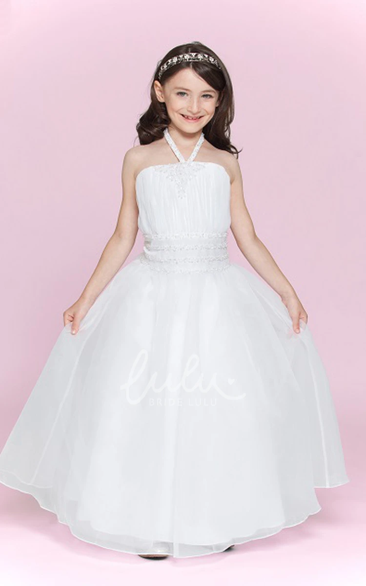 Organza Ball Gown Flower Girl Dress High Neck & Beaded Waist