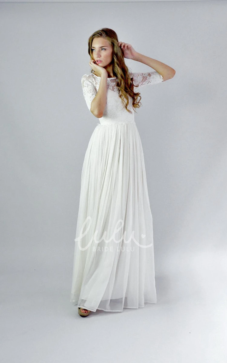 Sheath Chiffon Wedding Dress with Lace and Pleats Classy Bridal Gown