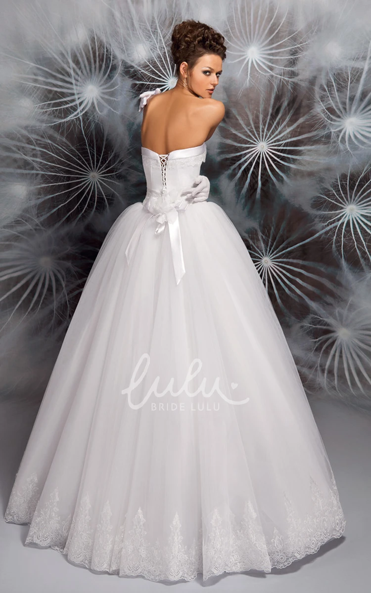 Off-The-Shoulder Appliqued Tulle A-Line Wedding Dress with Short Sleeves