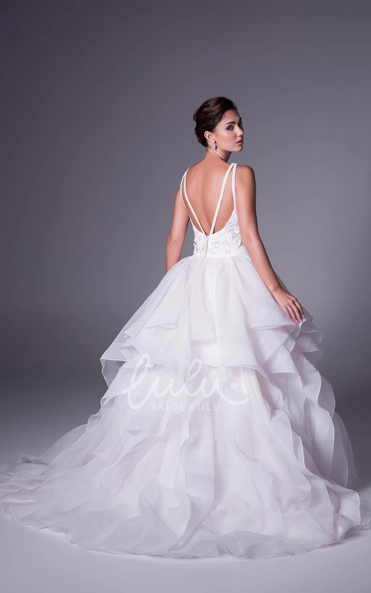 Appliqued Tulle Ball Gown Wedding Dress with Bateau-Neck and Draping