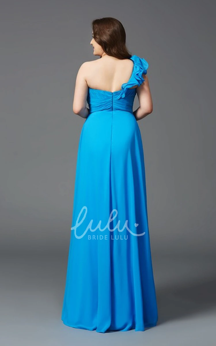 Chiffon One-Shoulder A-Line Formal Dress with Draping & Beading