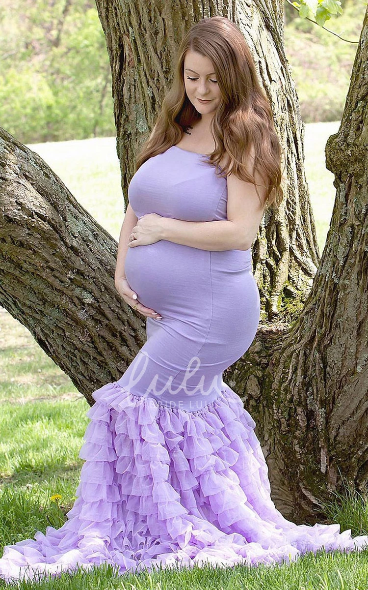 Mermaid Chiffon Jersey Strapless Maternity Dress with Ruched Tiers