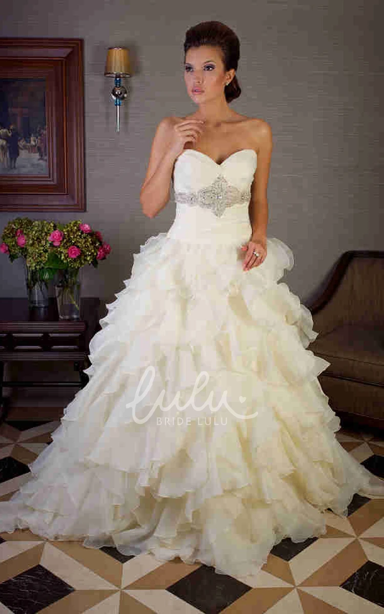 Organza Ball Gown Wedding Dress with Ruffles and Jewellery Tiered Sweetheart Style