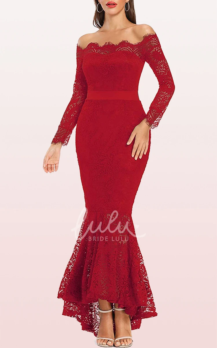 Long Sleeve Mermaid Prom Dress with Off-the-shoulder Lace Elegant Evening Gown