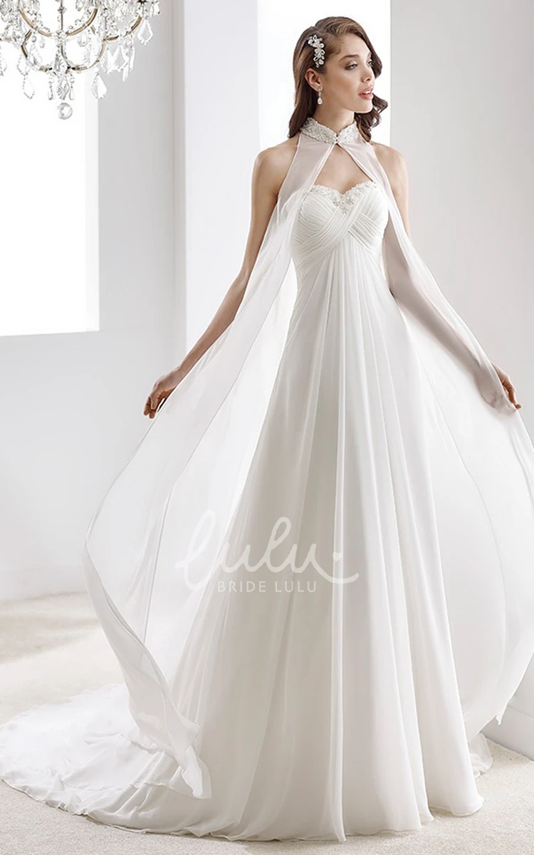 Draping Chiffon Wedding Dress with Beaded Details High-Neck Sweetheart & Crisscross Bust