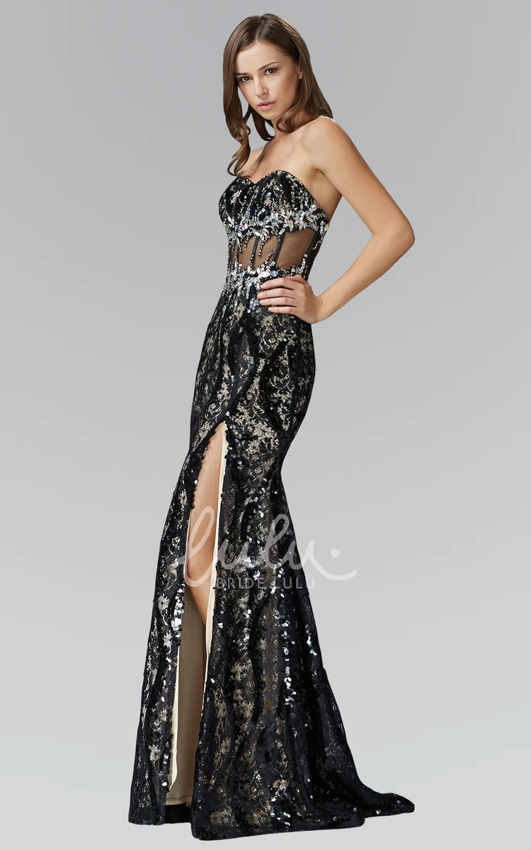 Sweetheart Sheath Prom Dress with Beading Split Front and Sleeveless Lace Back