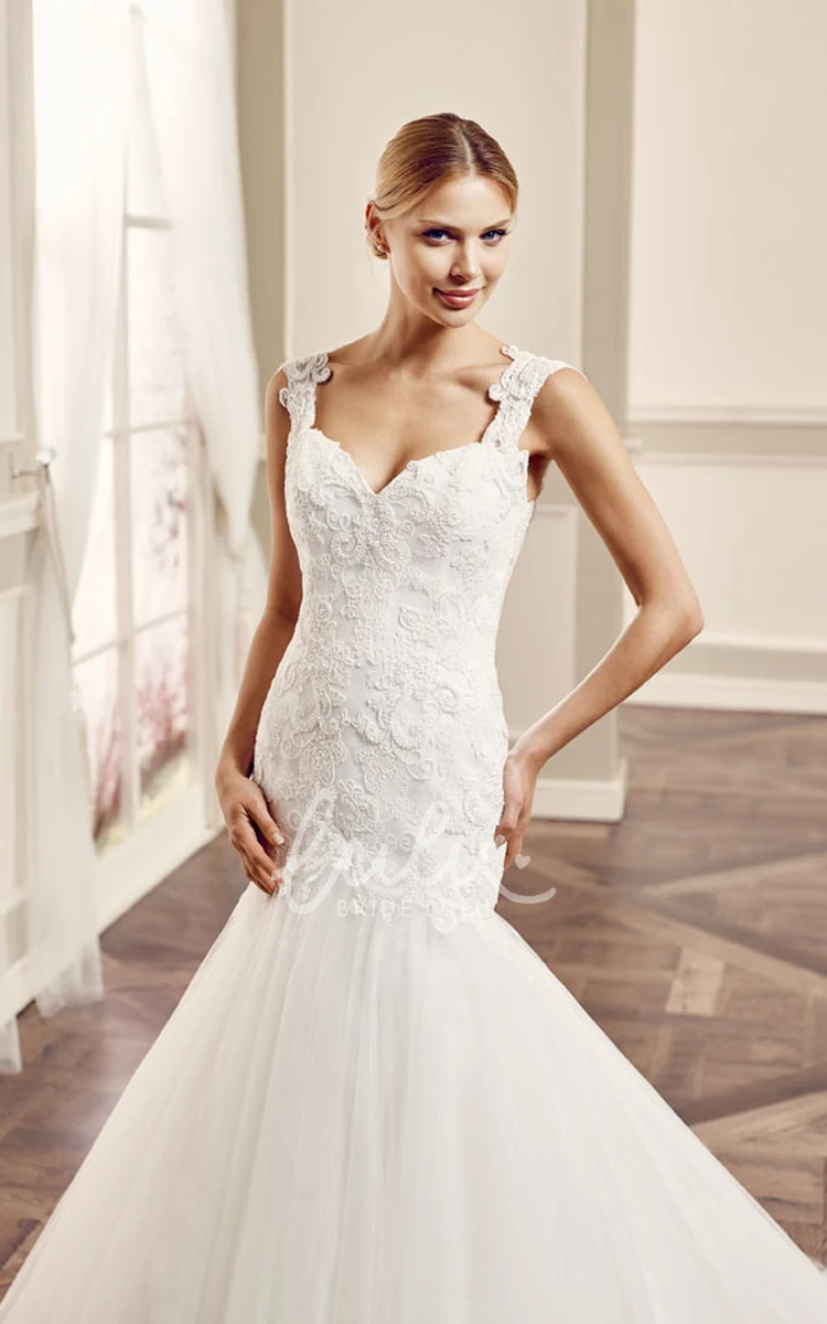 Mermaid Queen-Anne Lace Wedding Dress with Court Train Appliqued Sleeveless