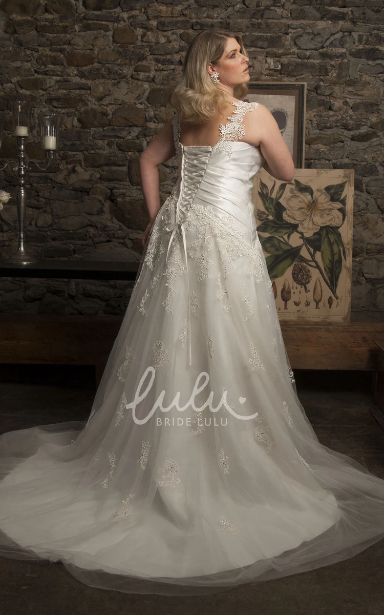 Tulle A-Line Wedding Dress with Lace Straps and Corset Back