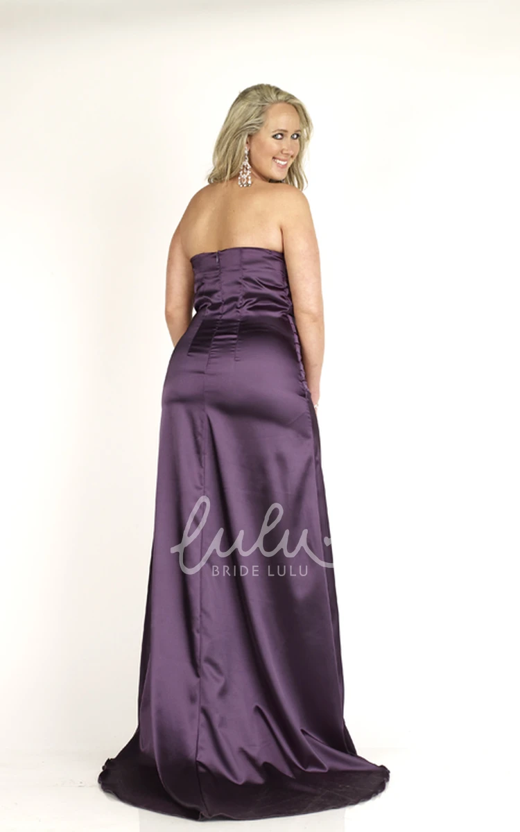 Satin Strapless Ruched Sheath Formal Dress with Jeweled Back