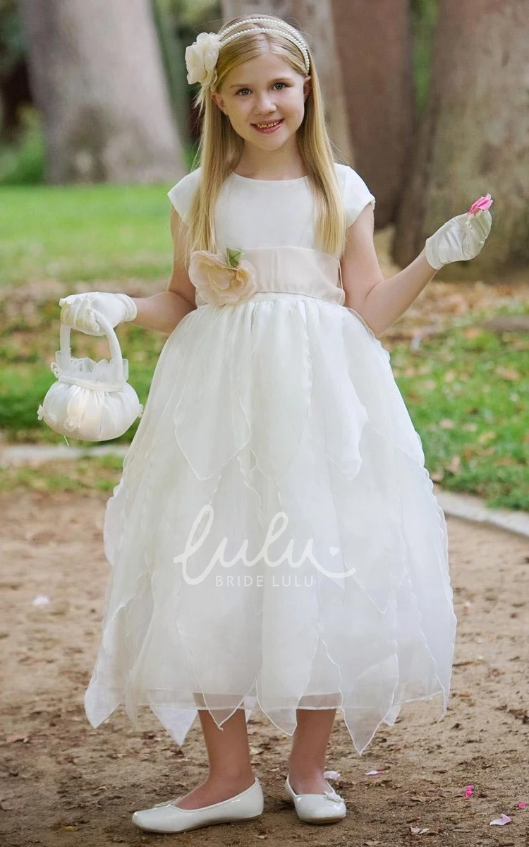 Organza&Taffeta Cap-Sleeve Tiered Flower Girl Dress Country and Flowy