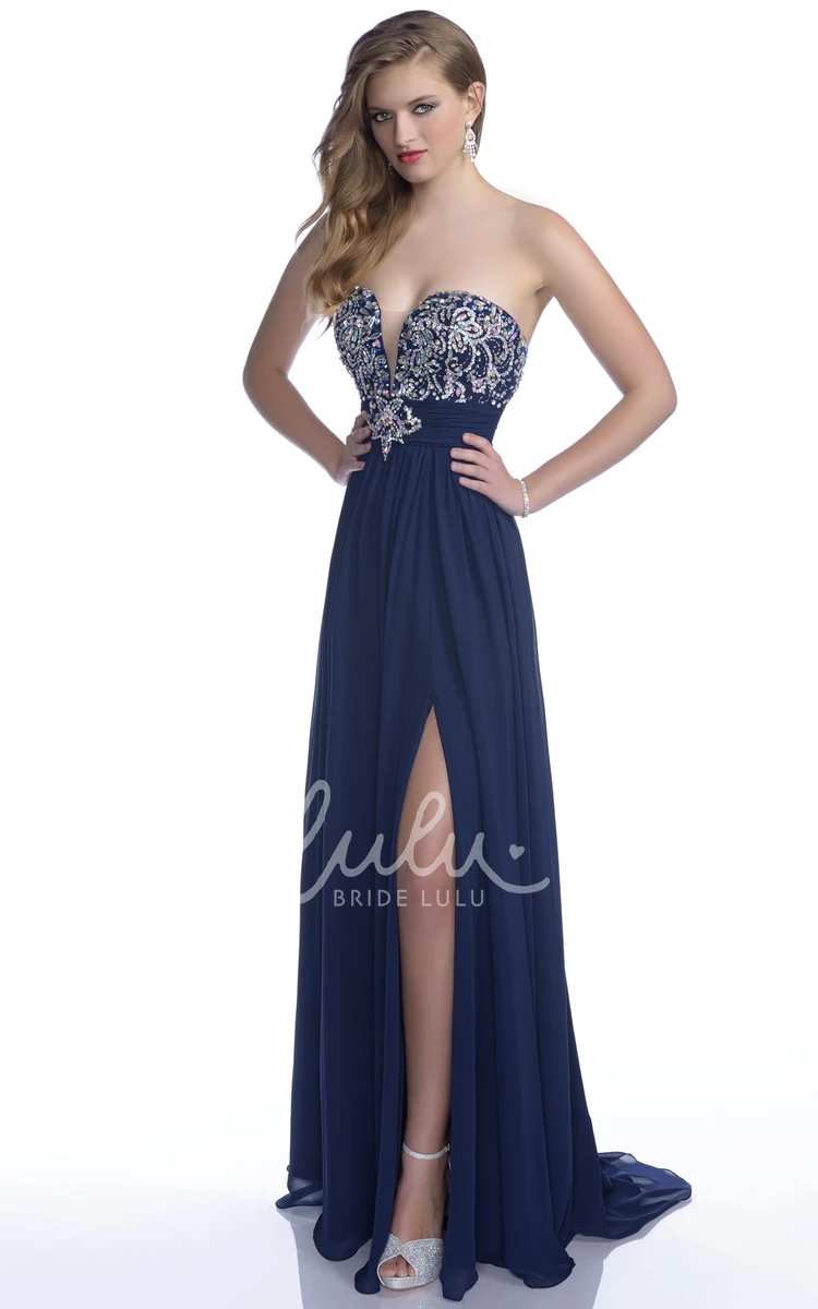 Sophisticated Sweetheart A-Line Prom Dress with Rhinestone Bodice and Side Slit Elegant Formal Dress