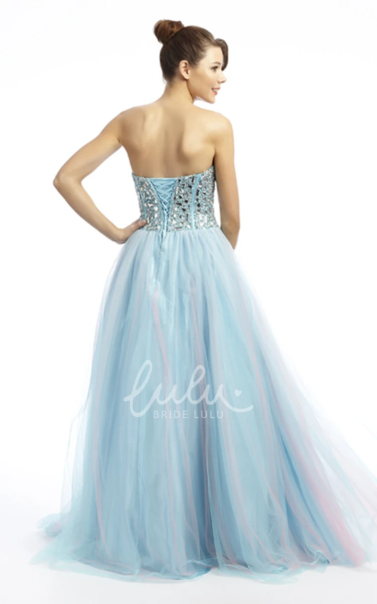 Beaded Tulle Sweetheart Prom Dress Maxi Length