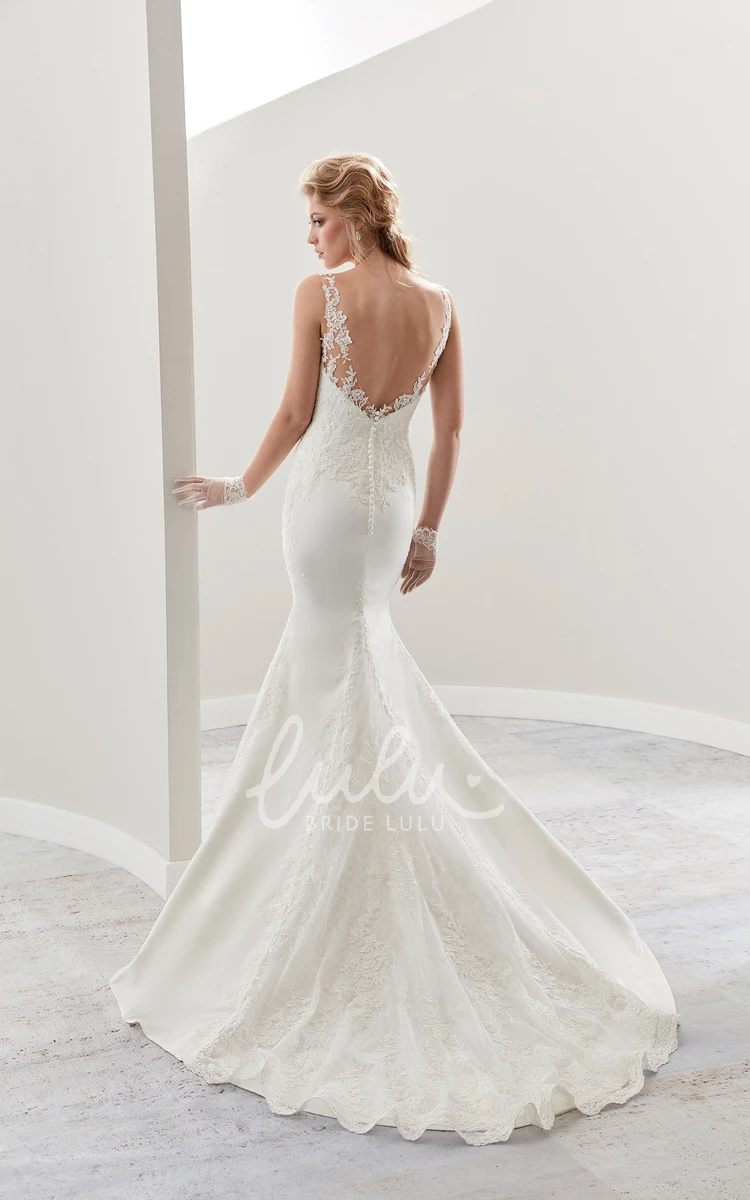 Cap Sleeve Illusion Lace Wedding Dress with Open Back