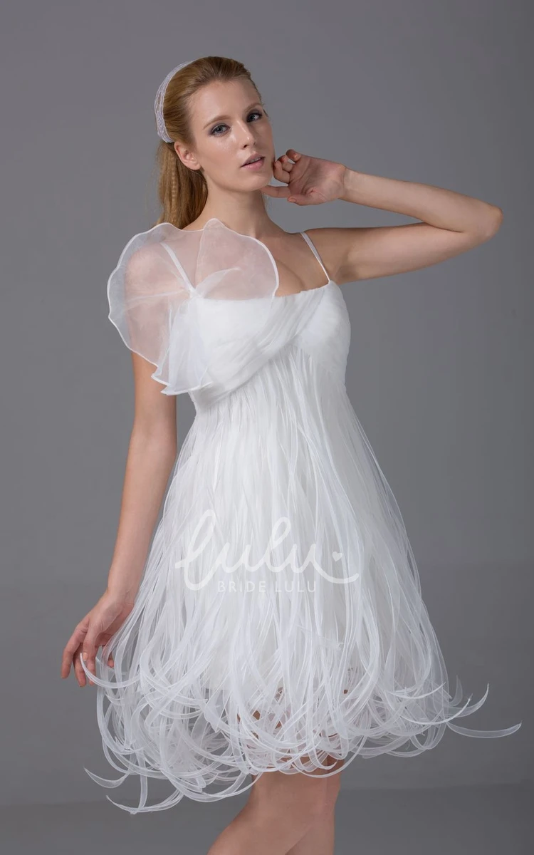 Knee-Length Organza Wedding Dress With Thread Design and Spaghetti Straps