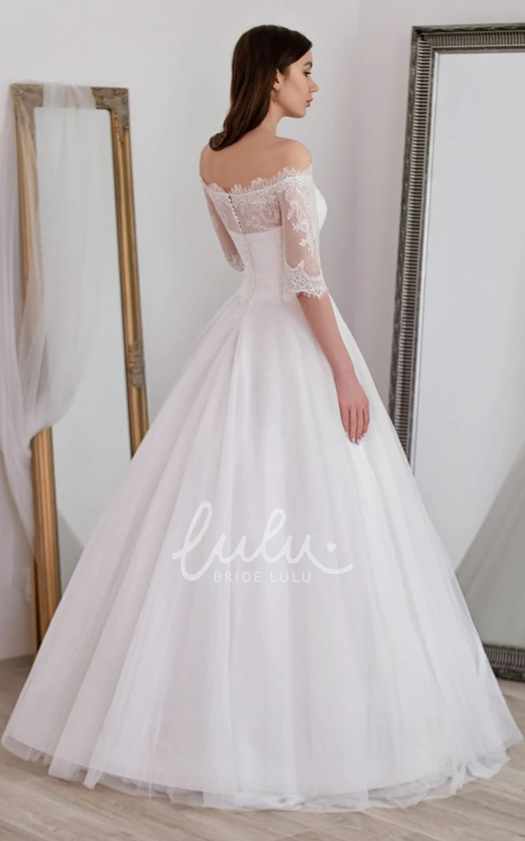 Romantic Lace Tulle Off-Shoulder Ball Gown Wedding Dress