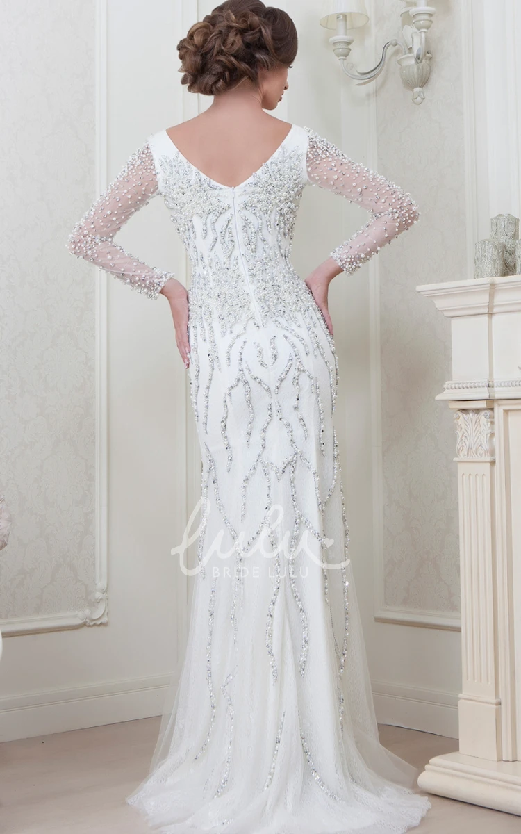 Tulle Jewel-Neck Long-Sleeve Elegant Evening Dress