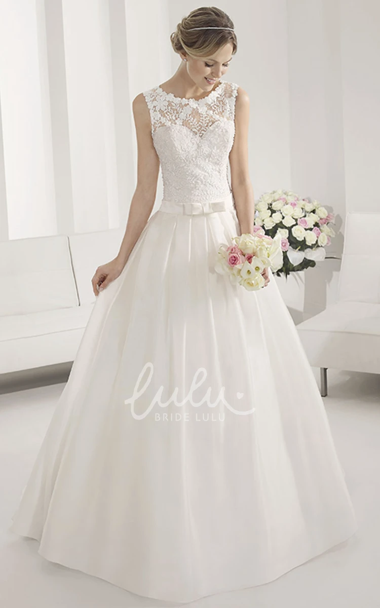 Floral Applique A-line Taffeta Wedding Dress with Scoop Neck