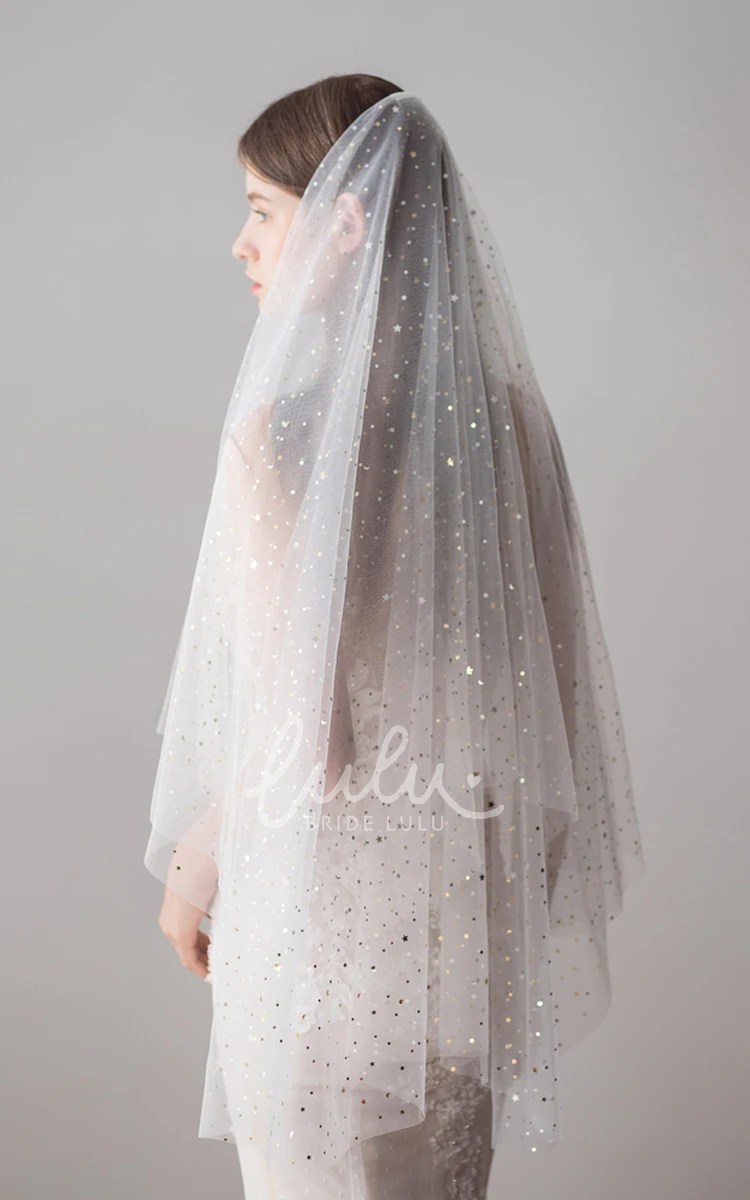 Korean Style Two Tier Fingertip Veil with Stars