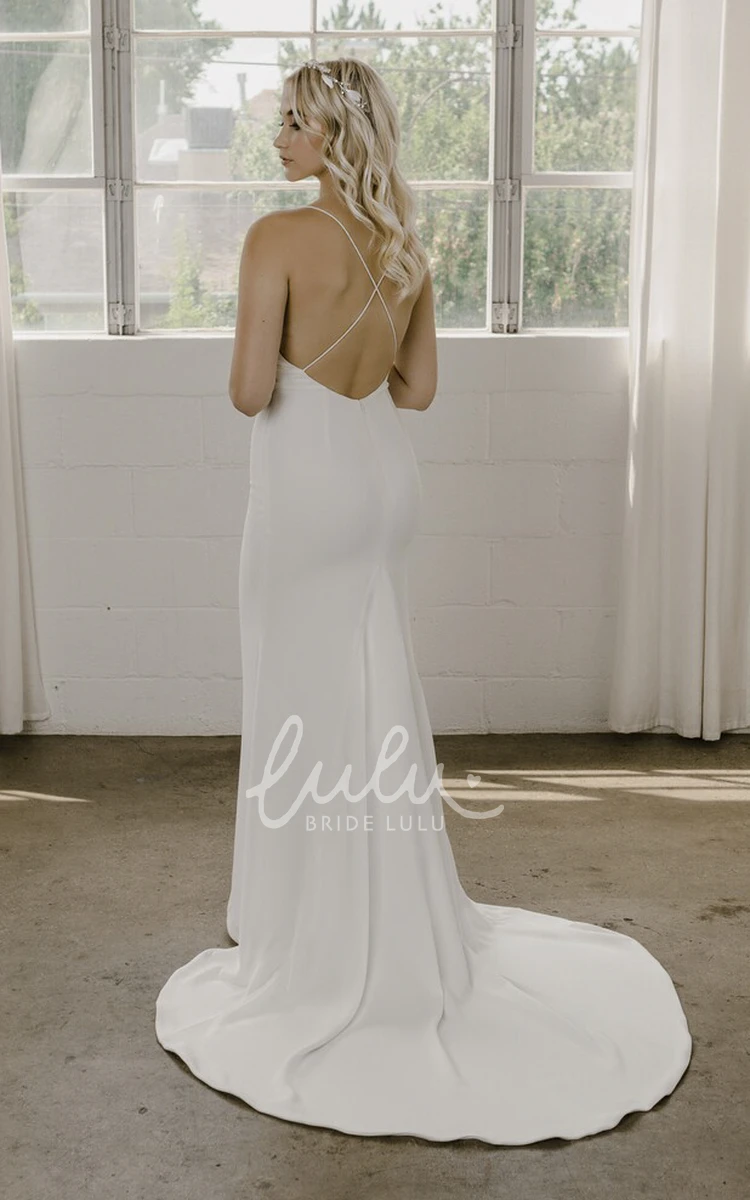 Simple Sheath Wedding Dress with Spaghetti Straps Open Back and Court Train