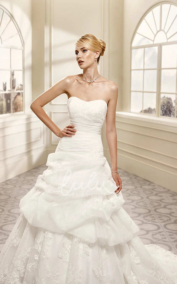 Organza Strapless Ball Gown Wedding Dress with Pick Up and Lace Up