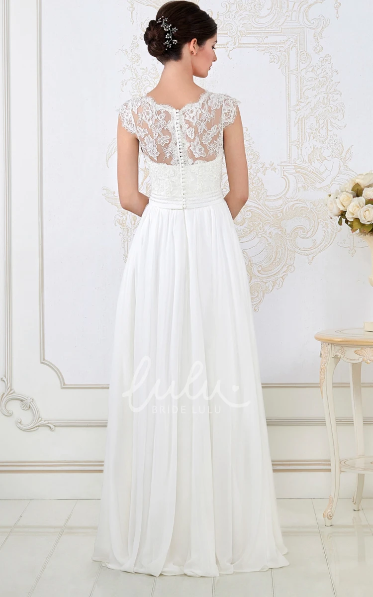 Pleated Appliqued Scoop-Neck Long A-Line Wedding Dress