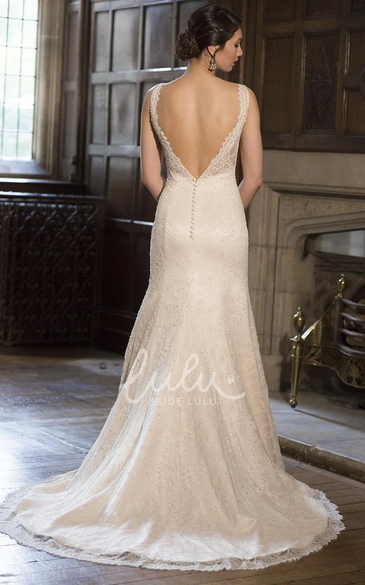 Lace V-Neck Wedding Dress with Ruffles Sleeveless Floor-Length