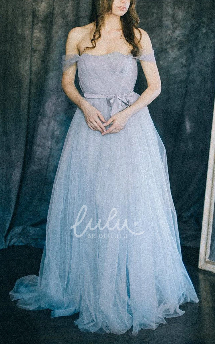 Off-the-shoulder A-line Lace and Tulle Bridesmaid Dress with Corset Back