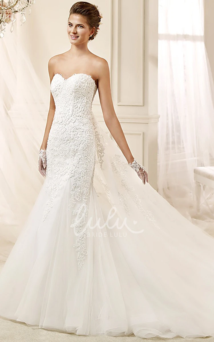 Sweetheart Sheath Wedding Dress with Long Lace and Detachable Train