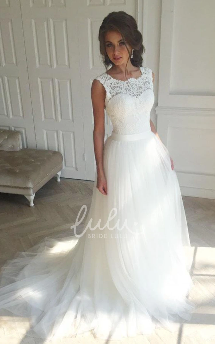 Jewel Neck Lace A-Line Wedding Dress with Corset Back and Low-V Back