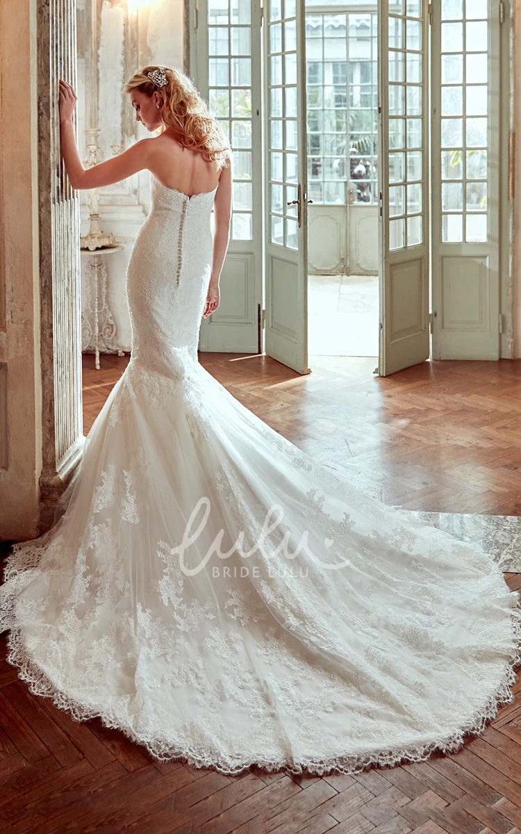 Mermaid Wedding Dress with Lace Appliques and Court Train Romantic Bridal Gown