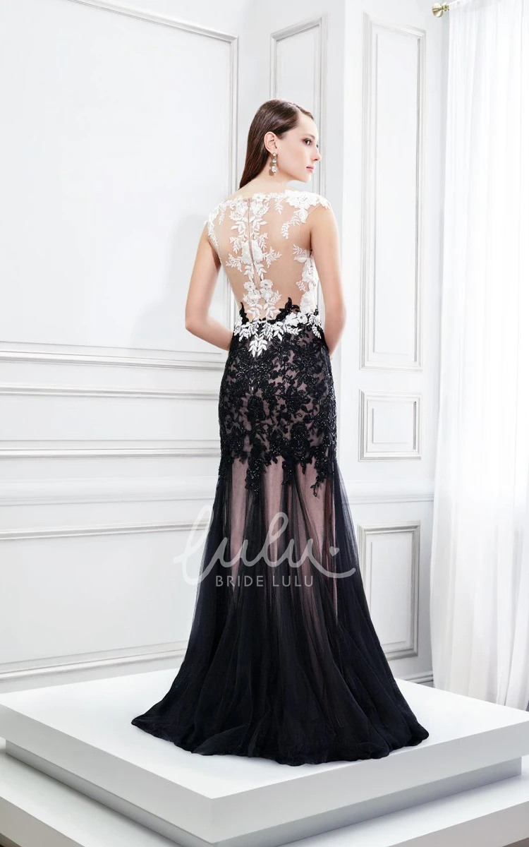 Sleeveless Tulle Prom Dress with Appliques and Brush Train Maxi Length